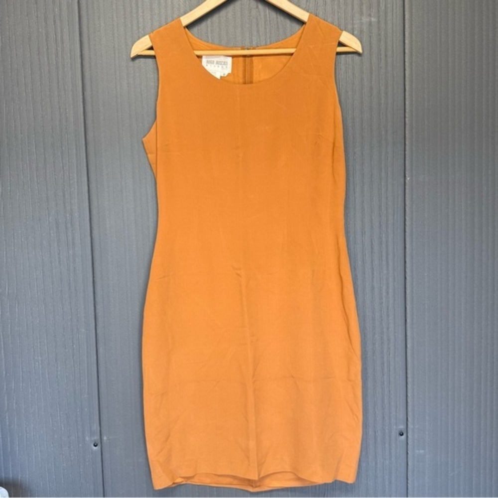Hugo Buscati Milano Orange Rust Sheath Sleeveless Dress 100% Silk Size 8